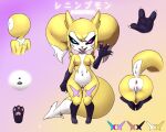 accessory anthro anus bandai_namco big_butt black_body black_fur blue_eyes breasts butt canid canine cute_fangs dark_sclera demon digimon digimon_(species) female fox fur furball furgonomics genitals heterochromia hi_res horn hybrid imp jewelry mammal markings nipples pawpads purple_eyes pussy raised_tail renimpmon renimpmon_x ring short_stack smile smirk solo tail tail_accessory tail_jewelry tail_ring white_body white_fur yellow_body yellow_fur