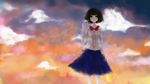  between_shizuki black_hair clouds original seifuku short_hair sky sunset yellow_eyes 