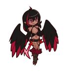  alternate_color alternate_design alternate_skin_color bare_shoulders bird_legs black_feathers black_hair black_wings blush breasts chibi dark-skinned_female dark_skin feathered_wings feathers fishnet_pantyhose fishnets harpy highres lightning_ahoge lightning_bolt_earrings long_hair monster_girl monster_girl_encyclopedia multicolored_hair navel nuggets_(cokekock) original pantyhose purple_eyes red_feathers red_hair shorts simple_background small_breasts talons thunderbird_(monster_girl_encyclopedia) two-tone_hair two-tone_wings white_background winged_arms wings 