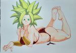  ass bikini dragon_ball dragon_ball_super earrings green_eyes highres jewelry kefla_(dragon_ball) looking_at_viewer muscular muscular_female nail_polish octavius_(octavius_dp) potara_earrings saiyan smile spiked_hair super_saiyan swimsuit 