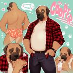 anthro belly biped bottomwear bulge canid canine canis clock clothed clothing digital_drawing_(artwork) digital_media_(artwork) domestic_dog fur hi_res male mammal muscular muscular_anthro muscular_male nomifuki pants shirt standing topwear underwear watch