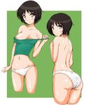  1girl amagami ass blush breasts brown_eyes brown_hair doradora80 female looking_back navel nipples panties solo tachibana_miya tank_top underwear white_panties 