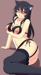  animal_ears black_bra black_gloves black_hair black_legwear blue_eyes blush bra breasts cat_ears cupless_bra garter_belt glasses gloves highres kisaragi_yakumo long_hair medium_breasts mole mole_under_mouth navel nipples original smile solo thighhighs underwear 