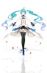  7th_dragon_(series) 7th_dragon_2020 ahoge aqua_eyes aqua_hair character_name hatsune_miku highres long_hair open_mouth reflection skirt solo thighhighs twintails very_long_hair vialize vocaloid 