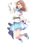  1girl :d belt braid brown_hair full_body grey_eyes hair_ornament hanasato_minori highres looking_at_viewer non-web_source official_art project_sekai short_sleeves single_braid skirt smile solo tachi-e transparent_background white_footwear white_skirt wrist_cuffs 