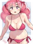  1girl bikini blush breasts cleavage highres kenken28937178 large_breasts looking_at_viewer navel open_mouth pink_bikini pink_eyes pink_hair ran_(urusei_yatsura) smile solo swimsuit urusei_yatsura 