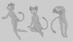 anthro breasts butt creature71 creepy domestic_cat felid feline felis female greyscale hi_res kneeling mammal monochrome nude rear_view sitting sketch_page solo solo_focus