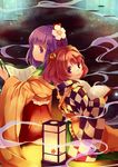  bell bob_cut book flower hair_bell hair_flower hair_ornament hieda_no_akyuu japanese_clothes kimono motoori_kosuzu multiple_girls purple_eyes purple_hair red_eyes red_hair scroll touhou twintails watase_rei wide_sleeves 