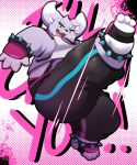 2024 3_toes 4_fingers anthro biped bottomwear butt clothing feet fingers hi_res kemono kusosensei lagomorph leporid mammal open_mouth overweight pants purple_body rabbit shirt solo text toes tokki topwear