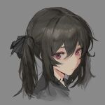  1girl black_hair commentary cool4noodle english_commentary grey_background hair_between_eyes highres looking_at_viewer original purple_eyes simple_background sketch solo twintails 