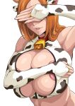  1girl animal_print ass bare_shoulders bell bleach cow_print cowbell highres inoue_orihime iwao178 lips nipples shiny_skin simple_background solo 