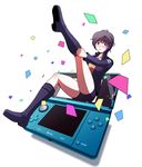  aragon-11 bad_deviantart_id bad_id blue_eyes blush boots brown_hair confetti handheld_game_console nagase_reiko nintendo_3ds nintendo_ds ridge_racer shorts solo 