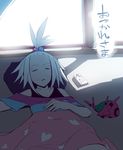  bug closed_eyes commentary_request controller drooling gym_leader homika_(pokemon) insect kawaisou medium_hair pokemon pokemon_(game) pokemon_bw2 remote_control shirt sleeping striped striped_shirt topknot venipede white_hair 