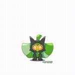 animated arm_wagging black_body bodily_fluids female generation_9_pokemon green_body happy jumping legendary_pokemon nintendo ogerpon orange_head pokemon pokemon_(species) shadow simple_background sweat tontaro white_background