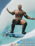 3d_(artwork) anthro athletic bald clothing digital_media_(artwork) dwayne_johnson eeveelution female generation_1_pokemon hi_res honigkuchenpferd human looking_at_viewer male male_human mammal nintendo pokemon pokemon_(species) size_difference surfing swimwear tail tattoo unimpressed vaporeon