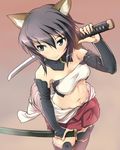  animal_ears armor bad_id bad_twitter_id black_eyes blush breasts brown_hair hi-ho- kuroe_ayaka medium_breasts navel short_hair skirt solo sword weapon world_witches_series 