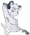 abs ahseo anthro armpit_hair body_hair clothed clothing gelato_(latotabo) greyscale hi_res line_art male mammal monochrome murid murine muscular muscular_male pecs rat rodent simple_background solo topless topless_male white_background