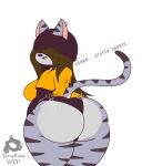 absurd_res anthro big_breasts big_butt breasts brown_hair butt digital_media_(artwork) domestic_cat ebona(jazzyrakk) felid feline felis female fur hair hi_res huge_butt jazzyrakk mammal simple_background solo tabby_cat tail text thick_thighs unfinished wide_hips