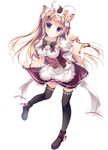  animal_ears bell black_legwear blue_eyes brown_hair cat cat_ears cat_tail dress highres legs long_hair maid_headdress nekomori_mike nyan_cafe_macchiato paw_pose tail thighhighs yukie_(peach_candy) 