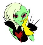 2016 alien alien_humanoid alpha_channel breasts bust_portrait clothed clothing cubic-watermelon disney female fingers freckles gloves green_body green_skin hair handwear hi_res humanoid humanoid_pointy_ears long_hair lord_dominator noseless not_furry pink_sclera portrait solo wander_over_yonder white_hair