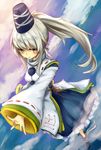  boots breasts cheungchz hat japanese_clothes long_hair medium_breasts mononobe_no_futo outstretched_arm ponytail silver_hair solo tate_eboshi touhou yellow_eyes 