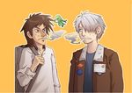  cigarette cosplay costume_switch ginko hair_over_one_eye itou_kaiji kaiji multiple_boys mushishi non-web_source smoking 