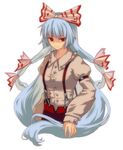  bangs blue_hair bow fujiwara_no_mokou hair_bow long_hair mimana red_eyes solo suspenders touhou 