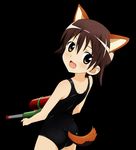  animal_ears black_school_swimsuit happy highres miyafuji_yoshika one-piece_swimsuit school_swimsuit short_hair solo strike_witches swimsuit tail vector_trace world_witches_series 
