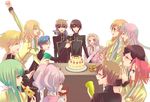  6+girls anya_alstreim arthur_(code_geass) ashford_academy_uniform bad_id bad_pixiv_id birthday black_hair blonde_hair blue_eyes brown_hair c.c. cake candle cat closed_eyes code_geass double_bun euphemia_li_britannia food fruit gino_weinberg glasses green_eyes green_hair happy_birthday holding_pizza jeremiah_gottwald kallen_stadtfeld kururugi_suzaku lelouch_lamperouge long_hair microphone milly_ashford multiple_boys multiple_girls nina_einstein nunnally_lamperouge orange orange_hair party pastry pink_hair pizza red_eyes red_hair rivalz_cardemonde rolo_lamperouge school_uniform shirley_fenette short_hair tourin_fuwa 