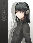  bangs black_hair black_shirt blunt_bangs dress_shirt headphones medium_hair one_eye_closed original shadow shirt sidelocks solo upper_body yellow_eyes zou_azarashi 