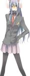 :q animal_ears bad_anatomy bunny_ears hand_on_hip long_hair necktie pantyhose red_eyes red_neckwear reisen_udongein_inaba scarf school_uniform skirt solo suzumura_tomo tongue tongue_out touhou 