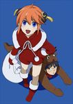  1girl bad_id bad_pixiv_id bun_cover christmas double_bun gintama glasses kagura_(gintama) orange_hair reindeer sack santa_costume shimura_shinpachi short_hair simple_background sorami_haruhiko white_background 