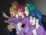  akimoto_komachi blonde_hair blue_eyes blue_hair brown_hair eyelashes gaijin_4koma green_hair hairband kasugano_urara_(yes!_precure_5) l'ecole_des_cinq_lumieres_school_uniform long_hair meme minazuki_karen multiple_girls natsuhina natsuki_rin parody pink_hair precure purple_skirt school_uniform skirt yes!_precure_5 yumehara_nozomi 