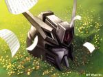  flower grass gundam gundam_seed helmet meadow mecha no_humans paper sheet_music zhenlin 