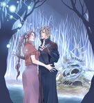  1girl aerith_gainsborough bad_id bad_pixiv_id braid brown_hair cloud_strife couple cropped_jacket dress final_fantasy final_fantasy_vii final_fantasy_vii_advent_children hetero jacket koutarou_(farthest) long_dress long_hair pink_dress single_braid spiked_hair 