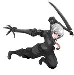  copyright_request cyborg necktie prosthesis red_eyes short_hair sigama silver_hair solo sword weapon 
