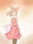  bad_id bad_pixiv_id brown_hair detached_sleeves hakurei_reimu necktie smile solo touhou yjy 