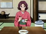  food glasses goei ikkitousen japanese_clothes kimono milf purple_eyes purple_hair sonsaku_goei violet_eyes yukata 