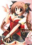  breasts brown_hair cleavage copyright_request hexagram large_breasts long_hair nanaroba_hana ribbon skirt solo twintails 