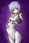  arched_back ayanami_rei bangs blue_hair bodysuit breasts cowboy_shot expressionless from_side gloves hair_ornament hand_on_own_stomach head_tilt looking_at_viewer neon_genesis_evangelion non-web_source number pilot_suit plugsuit red_eyes short_hair simple_background sketch small_breasts solo turtleneck white_bodysuit 