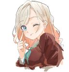  1girl ;) ;p akanbe aqua_neckerchief blue_eyes blush breasts brown_dress ceras_yanagida_lilienfeld commentary cropped_torso dress eyelid_pull grey_hair hasu_no_sora_school_uniform link!_like!_love_live! long_hair long_sleeves looking_at_viewer love_live! medium_breasts neckerchief one_eye_closed sailor_collar sailor_dress school_uniform smile solo tongue tongue_out upper_body virtual_youtuber white_background white_sailor_collar winter_uniform zen66574227 