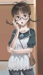  akizuki_ritsuko antenna_hair bag braid brown_eyes brown_hair glasses idolmaster idolmaster_(classic) idolmaster_1 inu_(aerodog) short_hair solo twin_braids 