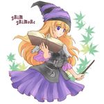  artist_request blonde_hair blue_eyes book grimgrimoire hat lillet_blan long_hair solo wand witch wizard_hat 