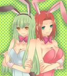  animal_ears bad_id bad_pixiv_id blue_eyes bunny_ears bunnysuit c.c. code_geass green_hair kallen_stadtfeld leotard long_hair multiple_girls pink_leotard red_hair short_hair tourin_fuwa white_leotard yellow_eyes 