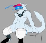 annoyed annoyed_expression anthro digital_media_(artwork) gatotacato machine male nude protogen robot_legs simple_background sitting slushie_(gatotacato) smiley_face solo