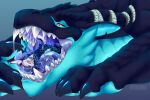 anthro azel_(draconicdawn) blue_body blue_fur blue_scales bodily_fluids bookermeister dragon drooling duo eager fangs felid feline feral fur hi_res inside_mouth lynx male male/male mammal mawplay mouth_shot mythological_creature mythological_scalie mythology open_mouth paws predator/prey purple_eyes runes saliva scales scalie soldtilidie teeth tongue vore yellow_eyes