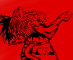 anthro chest_tuft claws_out dangerous fangs felid feverp!tch glowing glowing_eyes hi_res humanoid hybrid liger liione_(feverp!tch) male mammal menacing_approach pantherine red_background scary_face simple_background solo tail teeth tuft