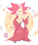  absurdres breath_weapon breathing_fire delphox fang fangs fire full_body highres holding holding_stick looking_at_viewer pokemon pokemon_(creature) red_eyes red_fur rullu_1507 smile solo standing stick white_fur yellow_fur 