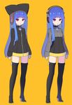  :&lt; blue_hair boots hat headphones nagisa_kurousagi original purple_eyes thigh_boots thighhighs variations 