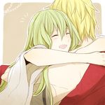  a4s1k4 blonde_hair enkidu_(fate/strange_fake) fate/stay_night fate/strange_fake fate_(series) gilgamesh green_hair hug long_hair multiple_boys 